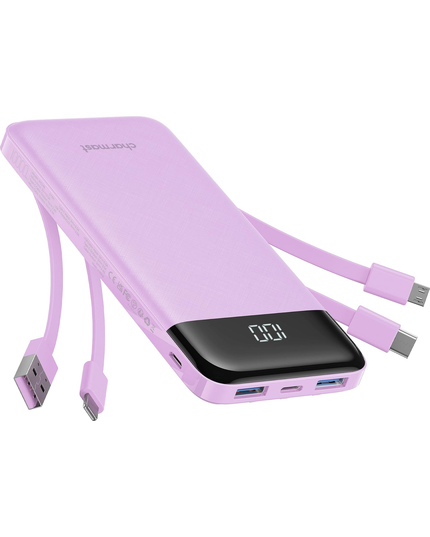 charmast Power Bank Portable Charger with Reinforced Built-in 4 Cables