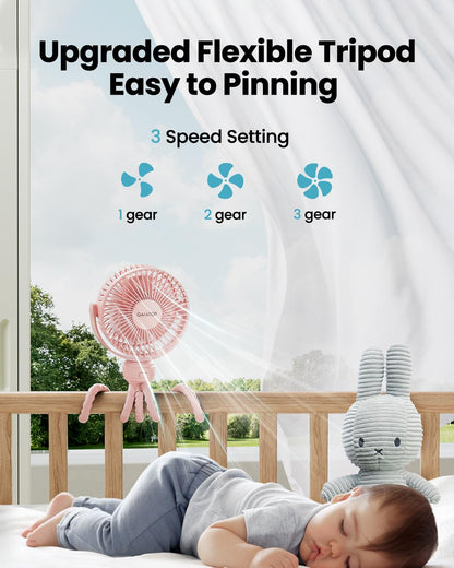 Gaiatop Mini Portable Stroller Fan, Small Clip on Fan 3 Speed Rechargeable