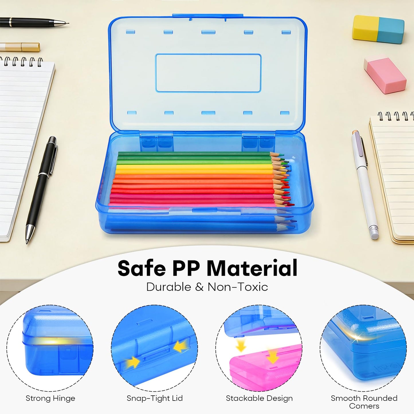 Clear Plastic Hard Pencil box Case with Personalized Sticker for Girl Boy