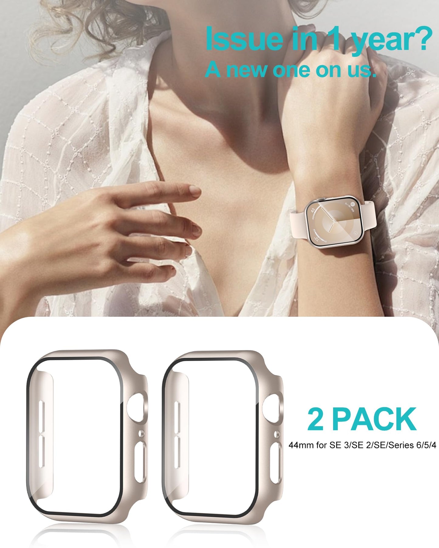Smiling 2 Pack Case Compatible with Apple Watch SE 3 (2025)/ SE 2/ SE/Series 6/5/4 40mm with Tempered Glass Screen Protector, Hard PC Case Overall Protective Cover- 1 Blue+ 1 Transparent