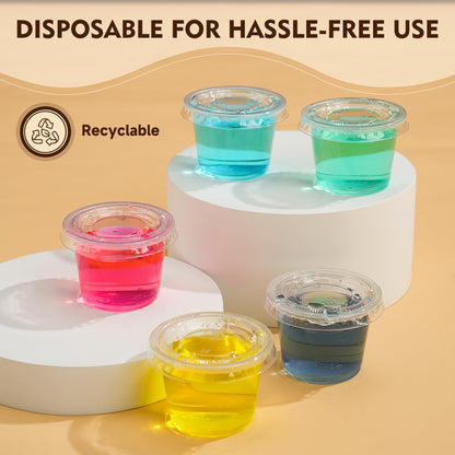 YEEHAW 100 Sets - 2 oz Jello Shot Cups with Lids, Portion Cups, Clear Disposable Plastic Jello Shot Cups for Meal Prep, Salad Dressing, Soufflé, Portion Containers (Pack of 2)