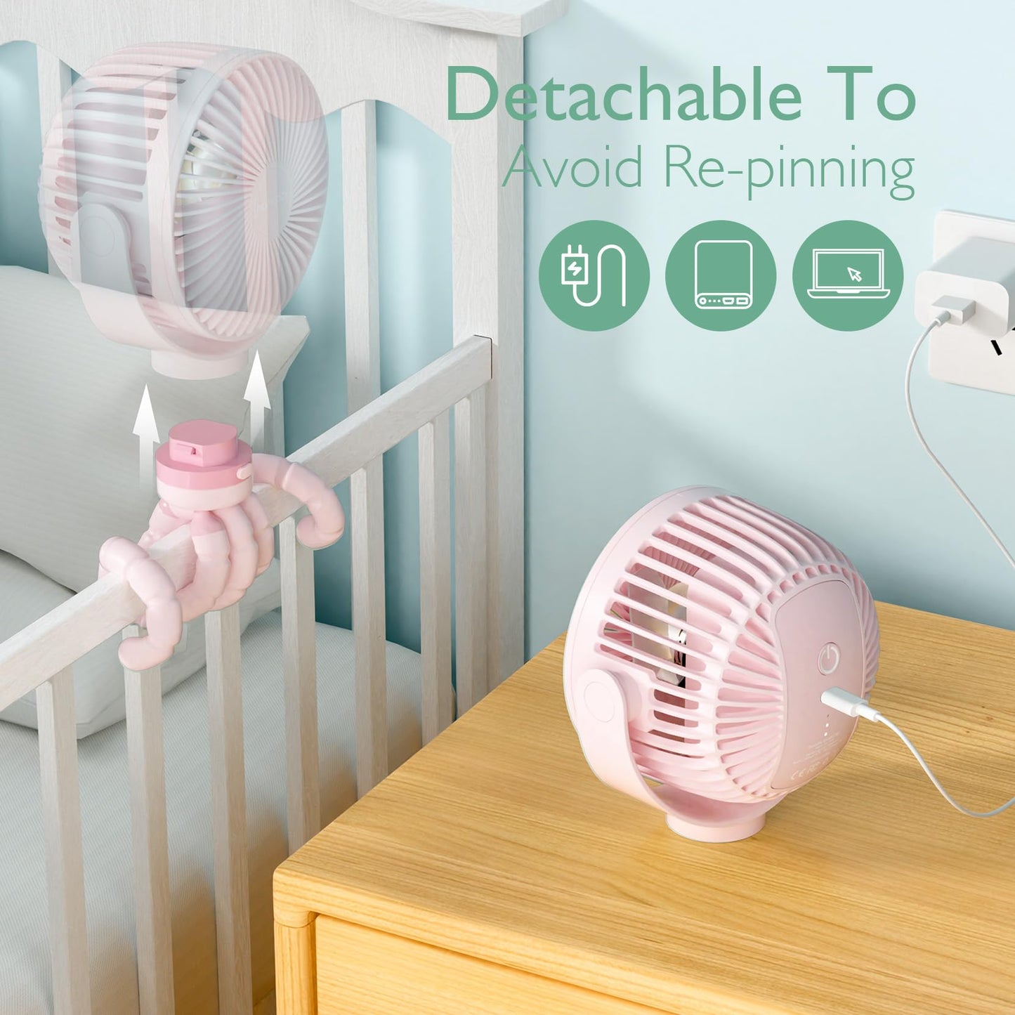 Momcozy 8000mAh Portable Stroller Fan | 27H Ultra-long Battery Life
