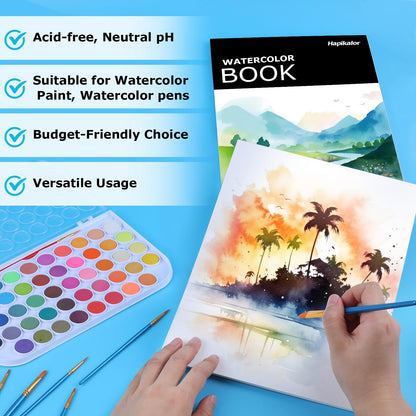 Hapikalor Watercolor Paper Pad, 9"x12" Water Color Paper, 140lb/300gsm Teal