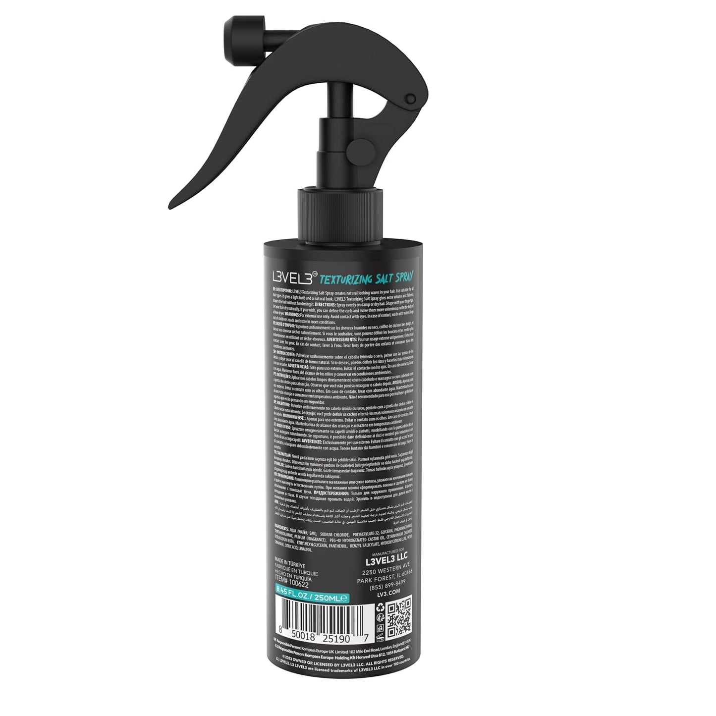 L3 Level 3 Sea Salt Spray for Hair, Texturizing, Beachy Waves, 8.45 fl oz