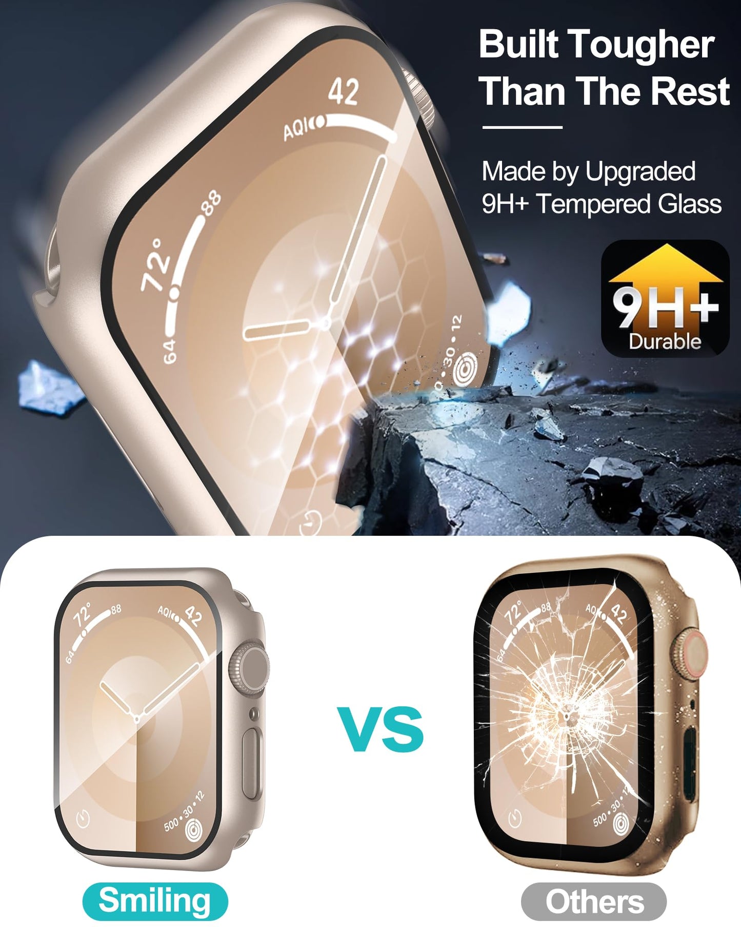 Smiling 2 Pack Case Compatible with Apple Watch SE 3 (2025)/ SE 2/ SE/Series 6/5/4 40mm with Tempered Glass Screen Protector, Hard PC Case Overall Protective Cover- 1 Blue+ 1 Transparent