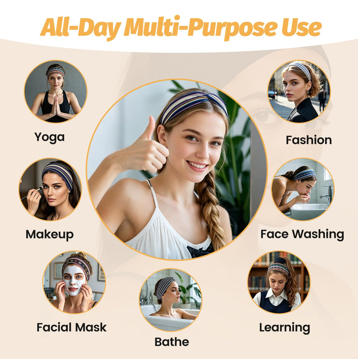 Headbands for Women - 6 Pack Wide Elastic Hair Bands | Stretchy Sweatbands Hair Bands | Soft Sports Thin Head Bands | Non-Slip Accessories Bands for Fashion, Washing Face, Workouts, Yoga, Daily Use