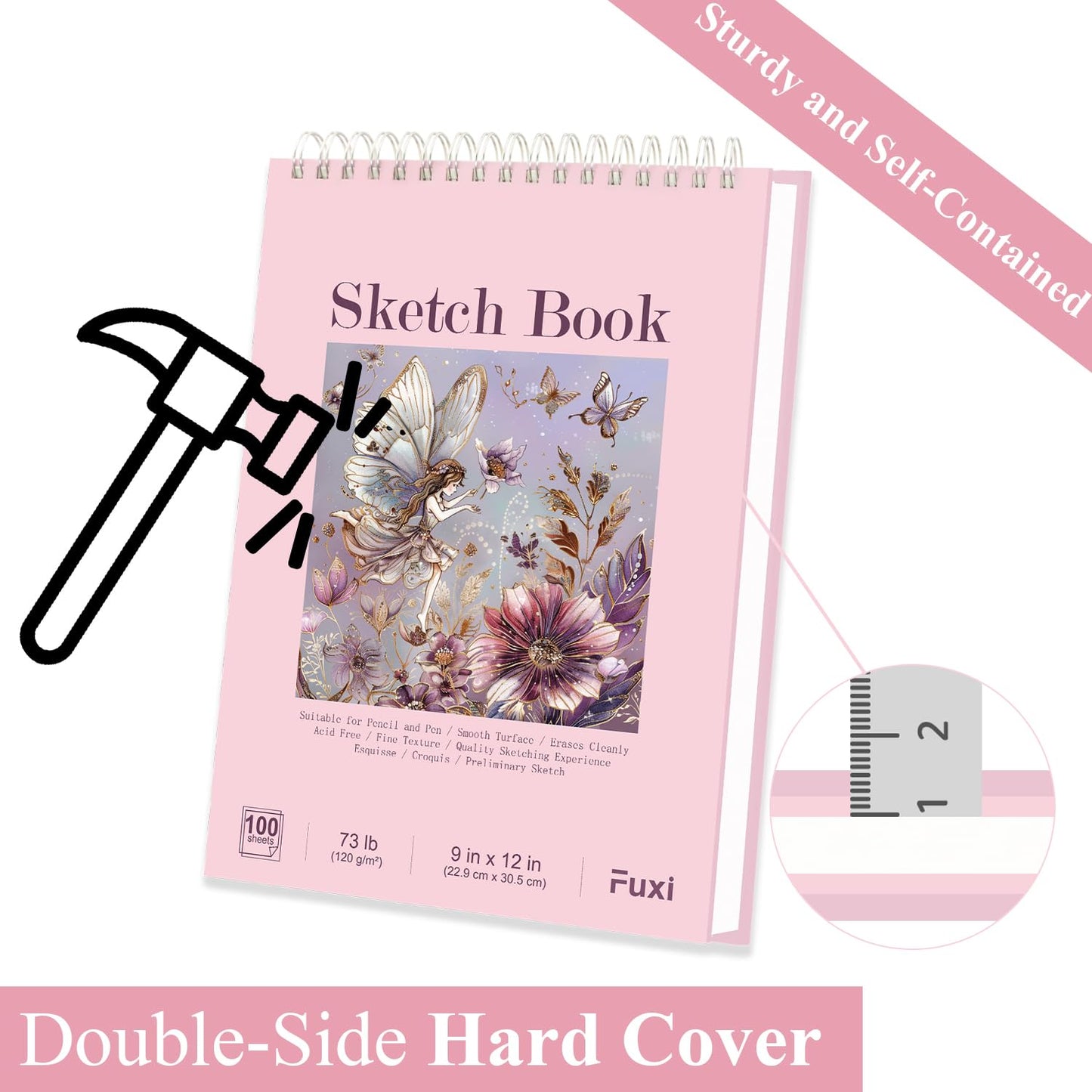 Fuxi 9" x 12" Sketch Book_Top Spiral Bound Sketchbook_100Sheets 68lb/100gsm