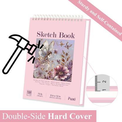 Fuxi 9" x 12" Sketch Book_Top Spiral Bound Sketchbook_100Sheets 68lb/100gsm