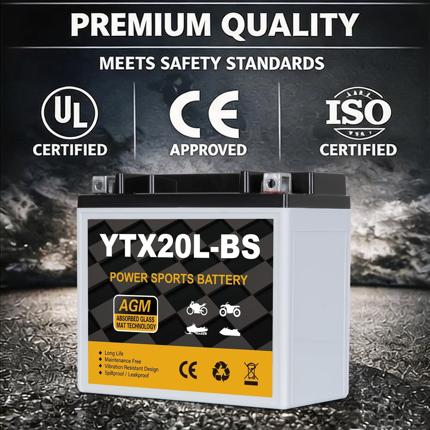 YTX14AH-BS 12V 12Ah Motorcycle Battery, 220CCA Rechargeable Maintenance Free Sealed AGM Battery, Powersport Replacement for ATV, UTV, Scooter