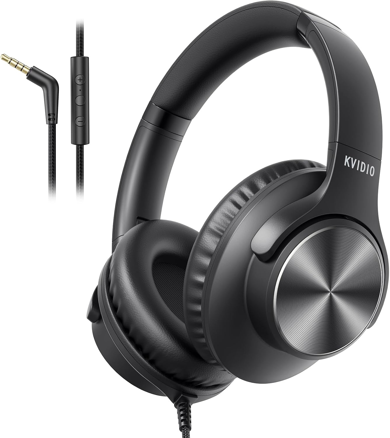 Wired Headphones with Mic, Over-Ear 3.5mm Corded Headphone for School Black