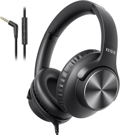 Wired Headphones with Mic, Over-Ear 3.5mm Corded Headphone for School Black