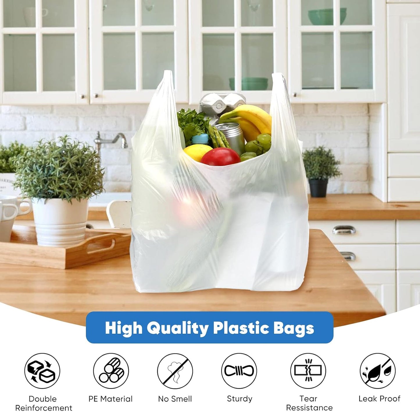 LimonLaviu Plastic Bags - 100 Pack (11.5'x 6.5" x 21') with Handles for Small Business, Restaurants, Grocery & Trash