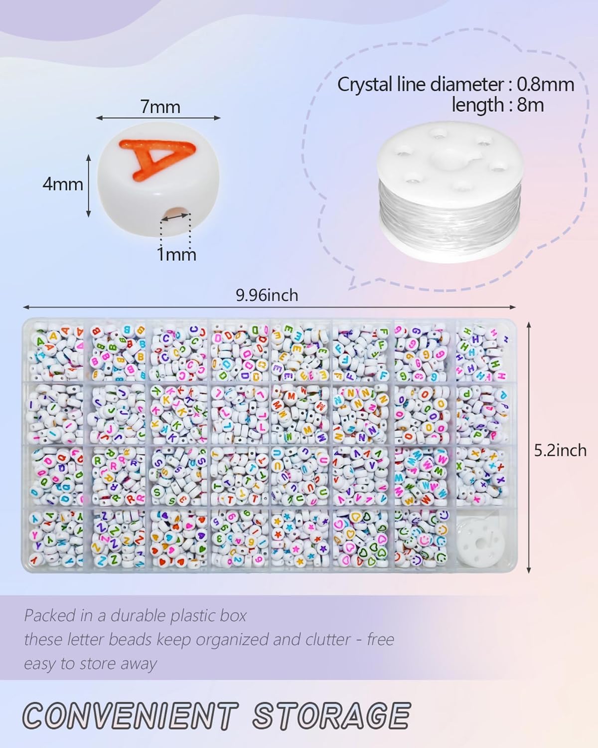 Looconi 810pcs Gold Letter Beads Square 6x6mm White Cube Acrylic Alphabet A-Z with Heart Pattern and Crystal Line for Jewelry Making