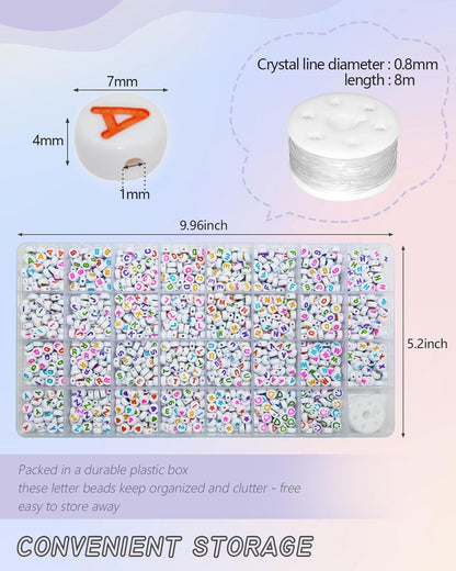 Looconi 810pcs Gold Letter Beads Square 6x6mm White Cube Acrylic Alphabet A-Z with Heart Pattern and Crystal Line for Jewelry Making