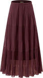 NASHALYLY Women's Chiffon Elastic High Waist Pleated A-Line Maxi Skirts