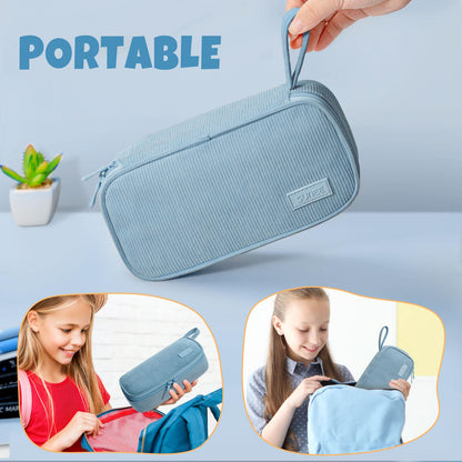 SUNEE Cute Pencil Case, Soft Corduroy Large Capacity Pencil Pouch, Aesthetic Zipper Pencil Bag, Big Storage Pen Organizer for Stationery, Pencil Box Back to School Supplies for Teen Girls Boys, Beige