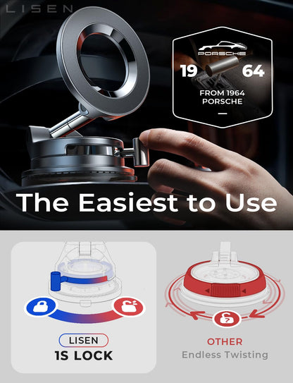 LISEN for Magsafe Car Mount, Magnetic Phone Holders for Your Car Vacuum, Phone Mount for Car Accessories for Women Men Jeep BMW, Suction Holder Kits, for iPhone 17 Pro Max 16 15 14 13 12,Carbon Fiber