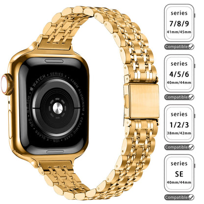 QUNDAXI Slim Watch Band Compatible with Apple Watch 41mm 45mm 42mm 44mm 40mm 38mm Metal Stainless Steel Watchband Suitable for iWatch 11/10/9/8/7/6/5/4/3/2/1/SE Series Women Luxury Strap