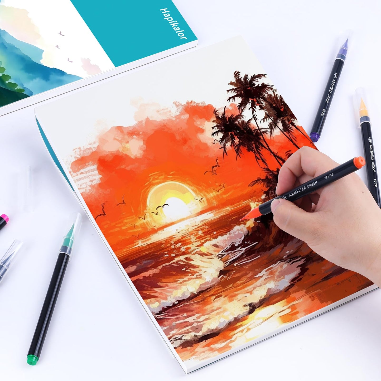 Hapikalor Watercolor Paper Pad, 9"x12" Water Color Paper, 140lb/300gsm Teal