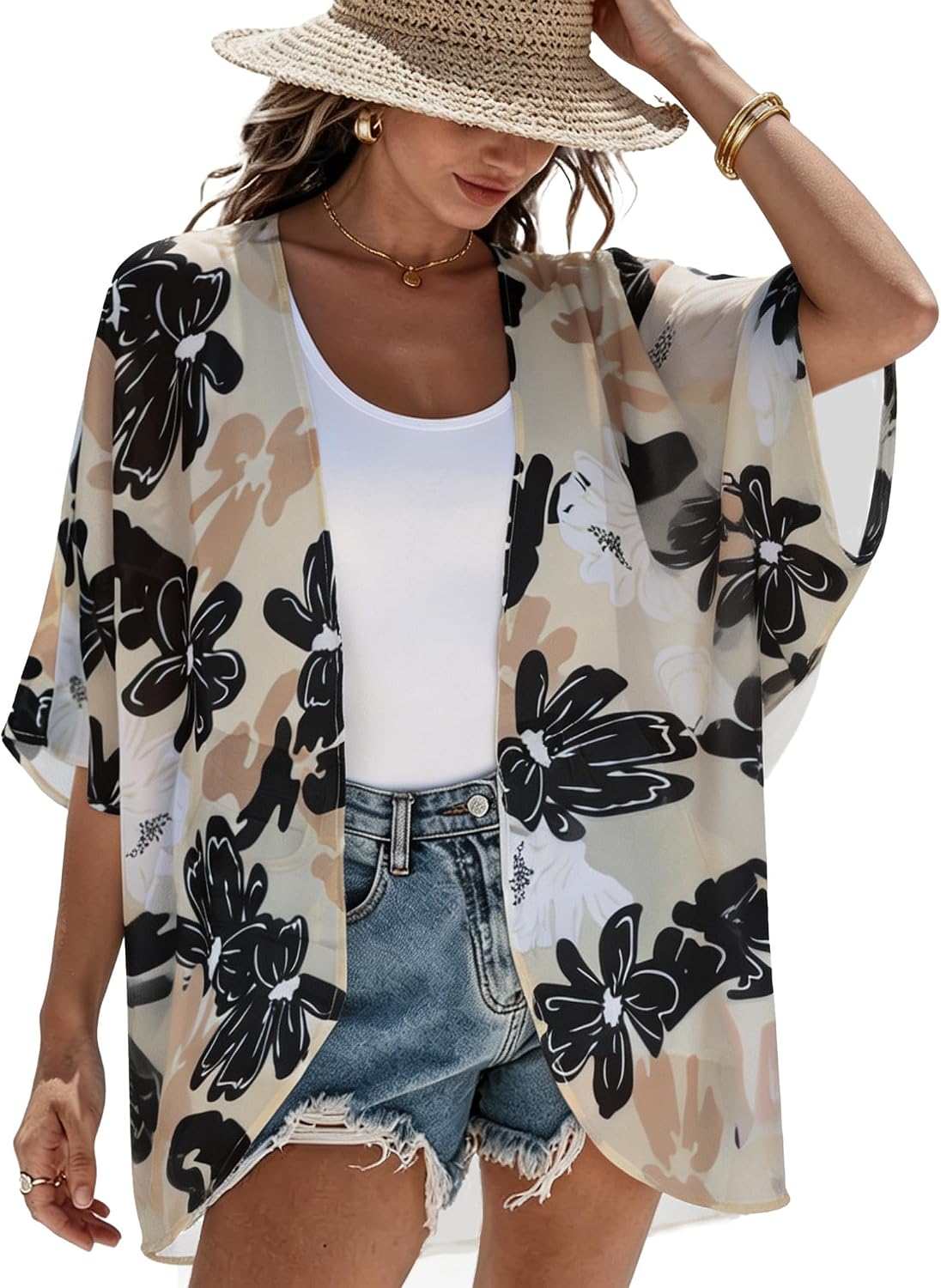 CHICGAL Womens Floral Kimono Cardigan Beach Cover Up Casual Summer Tops