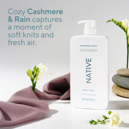 Native Clean Body Wash, Gentle & pH-balanced for Sensitive Skin, 24-Hr Freshness for Women & Men, Vegan & Cruelty-Free, Free of Sulfates, Parabens & Phthalates, Sandalwood & Shea Butter, 36 oz