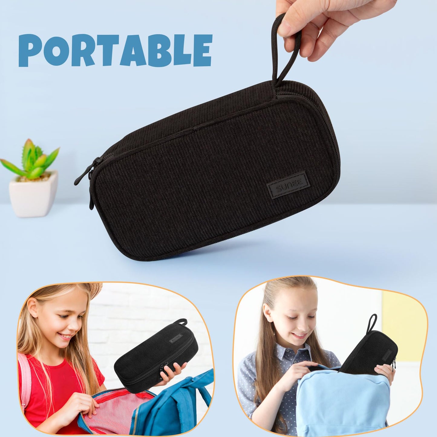 SUNEE Cute Pencil Case, Soft Corduroy Large Capacity Pencil Pouch, Aesthetic Zipper Pencil Bag, Big Storage Pen Organizer for Stationery, Pencil Box Back to School Supplies for Teen Girls Boys, Beige