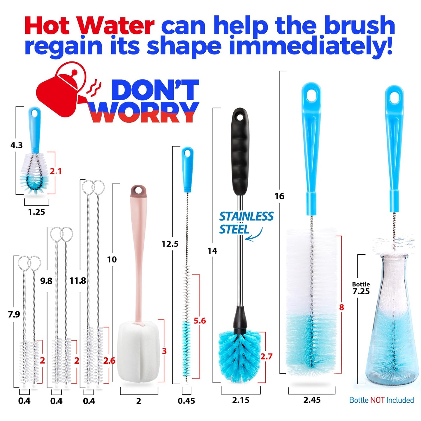 Holikme Bottle Brush Tube Cleaning Lab Set with Long Handle,White