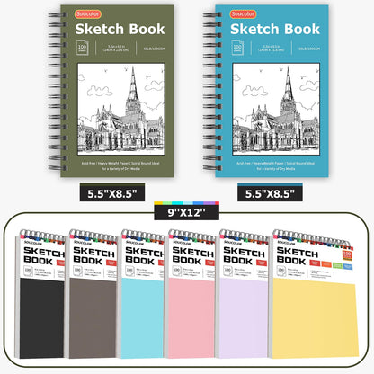Soucolor Sketch Book 9" x 12", 100 Sheets Kids Art Sketchbook Drawing Pad