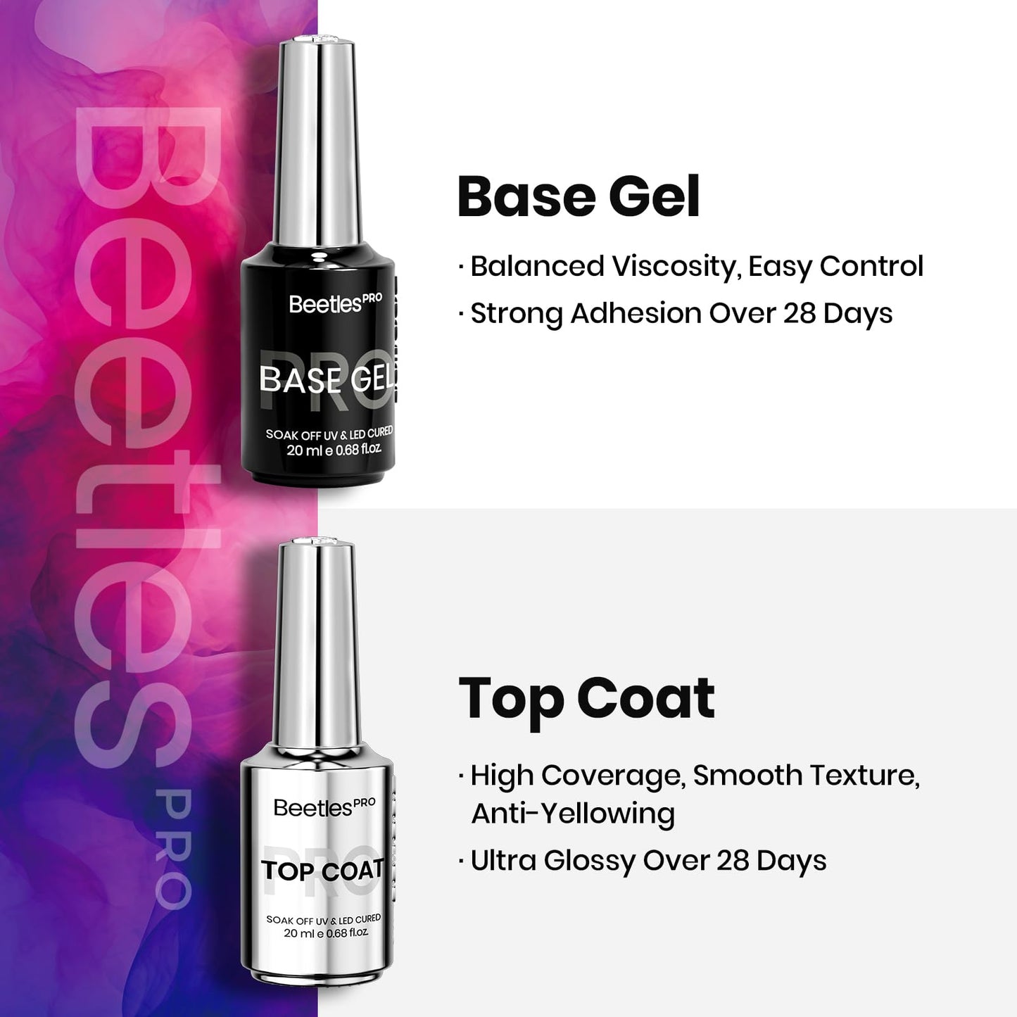 Beetles 2 Pcs 15ml No Wipe Gel Top Coat and Base Coat Set