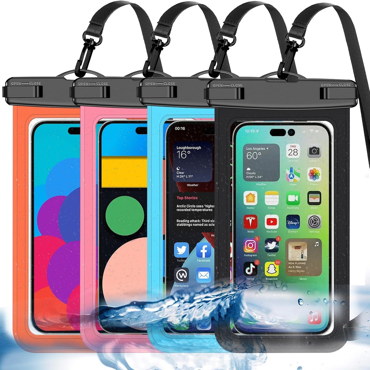 Waterproof Phone Pouch,2 Pack Black White Phone Waterproof Case,Cell Phone Dry Bag,Protection Level: IP68,Beach Cruise for Apple iPhone,Samsung,and More,Lanyard Included,(Fits Up to 8.3”),Black,White