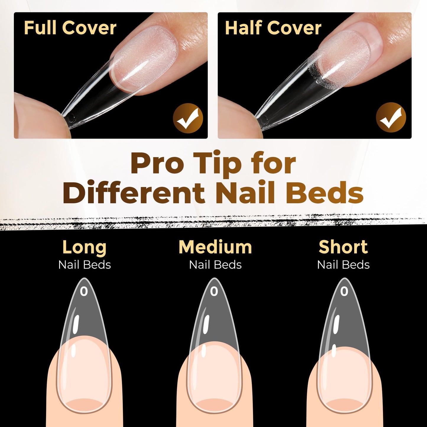 UNA GELLA 504Pcs Medium Pointed Almond Nail Tips, X-Soft Almond Gel Nails