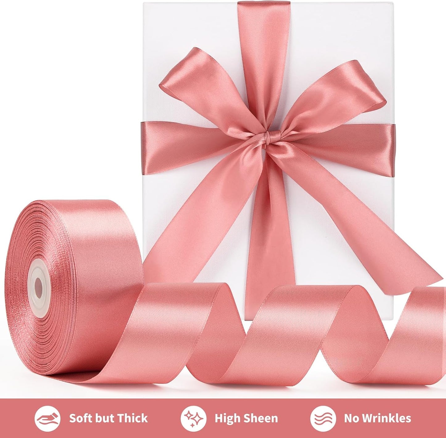 Mauproy Dusty Rose Satin Ribbon, 1-1/2 Inch, 50 Yards
