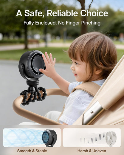 SWEETFULL Portable Stroller Fan, Pinch-Proof Baby Fan - Cream