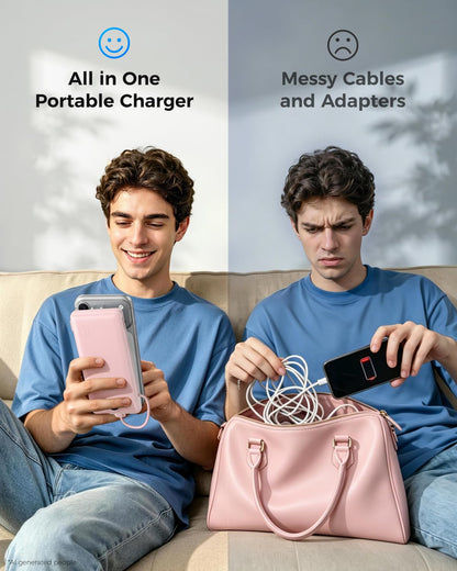 VEGER Portable Charger for iPhone, Power Bank Built in Cables and Wall Plug