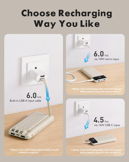 charmast Power Bank Portable Charger with Reinforced Built-in 4 Cables