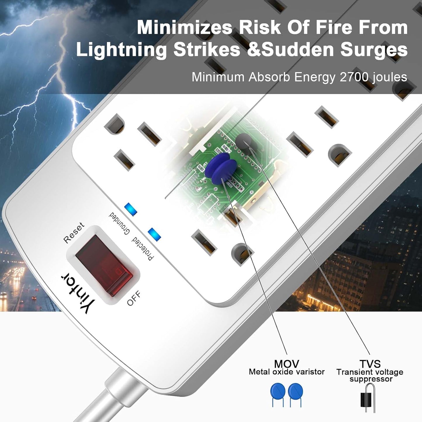 Yintar 6Ft Surge Protector Power Strip with 8 Outlets and 4 USB Ports