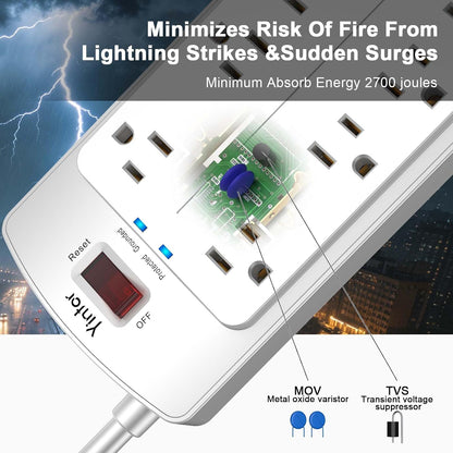 Yintar 6Ft Surge Protector Power Strip with 8 Outlets and 4 USB Ports