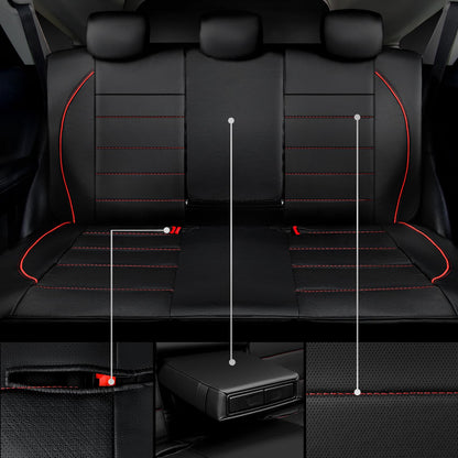 CAR PASS Universal FIT Piping Leather Car Seat Cover, for suvs,Van,Trucks,Airbag Compatible,Inside Zipper Design and Reserved Opening Holes (Full Set, Black and Red)