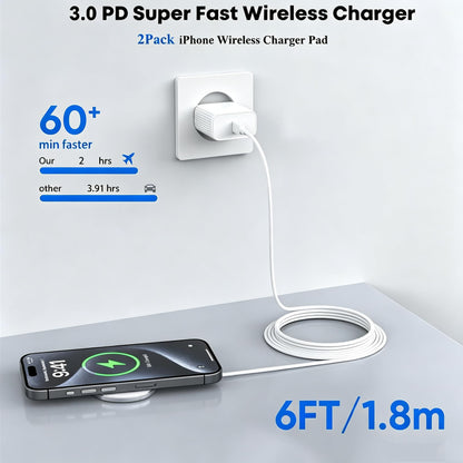 Magnetic Wireless Charger for iPhone,2 Pack Apple Magsafe Charger 10FT Long