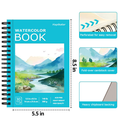 Hapikalor Watercolor Paper Pad, 9"x12" Water Color Paper, 140lb/300gsm Teal