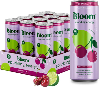 Bloom Nutrition Zero Sugar Energy Drink, Apple Crisp, 12oz 12pk