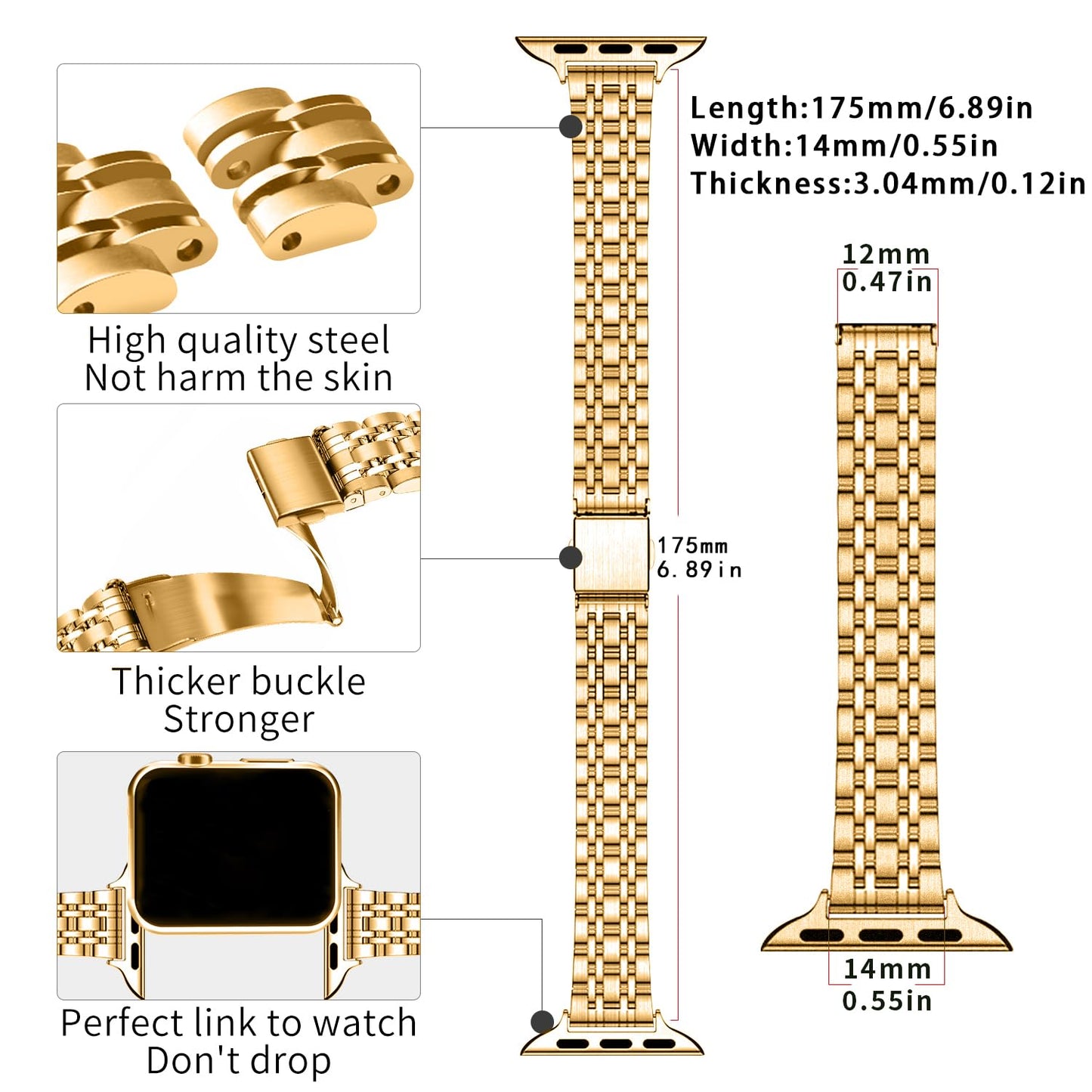 QUNDAXI Slim Watch Band Compatible with Apple Watch 41mm 45mm 42mm 44mm 40mm 38mm Metal Stainless Steel Watchband Suitable for iWatch 11/10/9/8/7/6/5/4/3/2/1/SE Series Women Luxury Strap