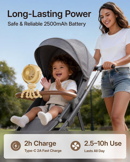 SWEETFULL Portable Stroller Fan, Pinch-Proof Baby Fan - Cream