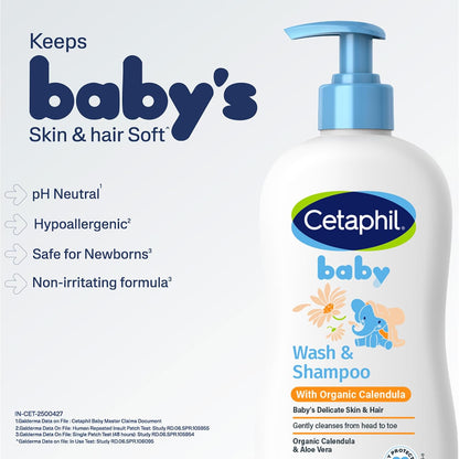 Cetaphil Baby Wash & Shampoo + Lotion, Sensitive Skin, 13.5oz, 2ct