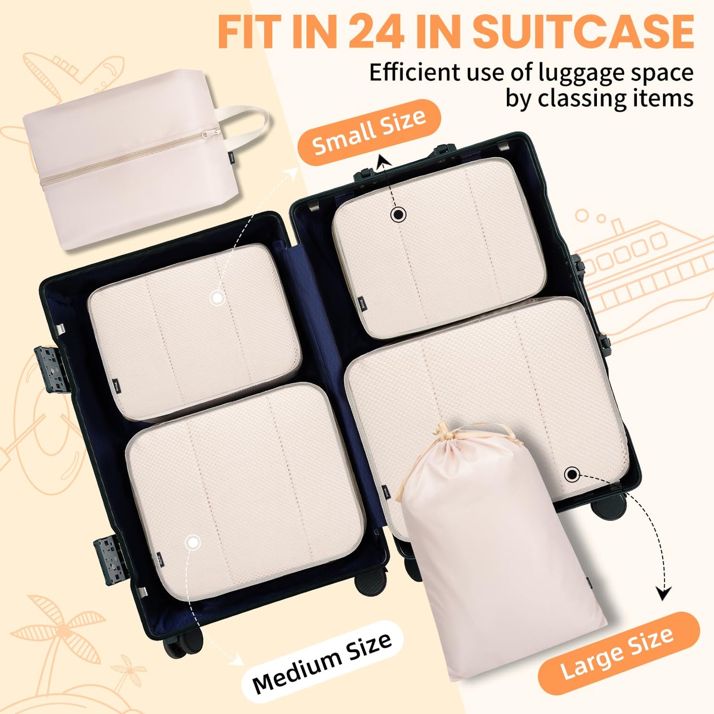 BAGAIL 8 Set Packing Cubes Luggage Packing Organizers for Travel Accessories-Cream