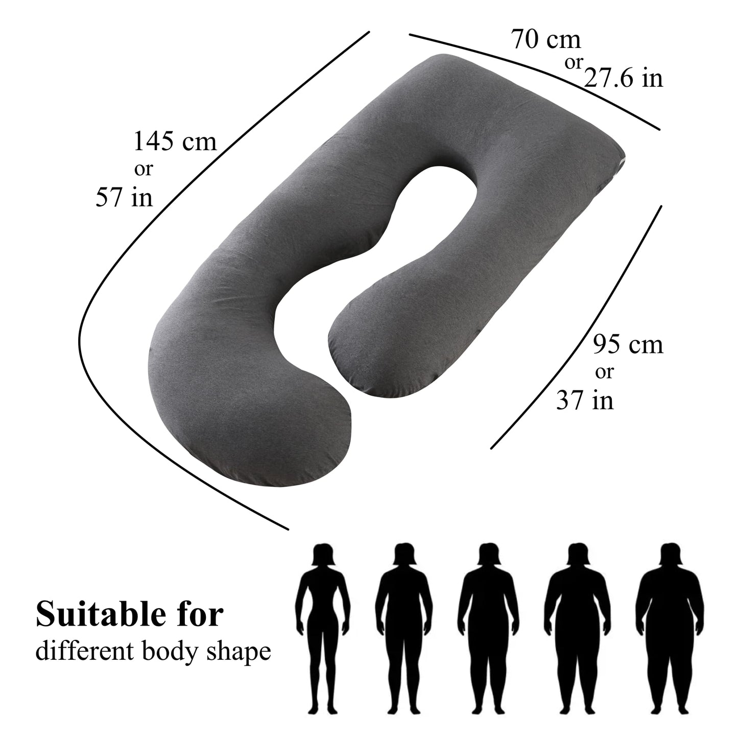 ALLOPERA Pregnancy Pillow, Full Body Maternity Pillow 57 inch, with Removable Washable Cover - Sleep Support for Legs, Back, Neck, Shoulder, HIPS, Belly, Velvet Cover-Grey-Dark Blue