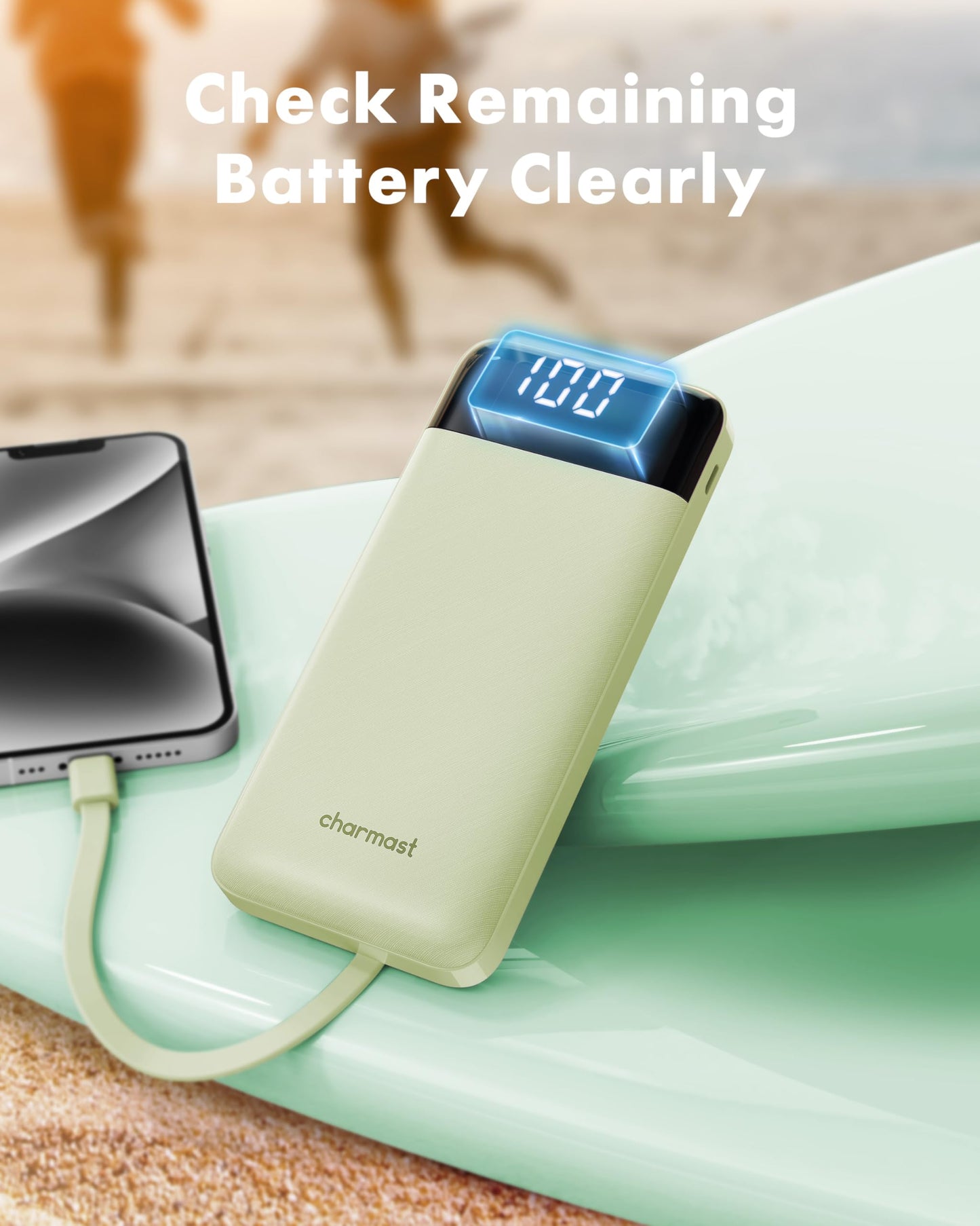 charmast Power Bank Portable Charger with Reinforced Built-in 4 Cables