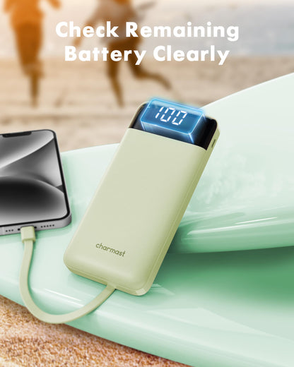 charmast Power Bank Portable Charger with Reinforced Built-in 4 Cables