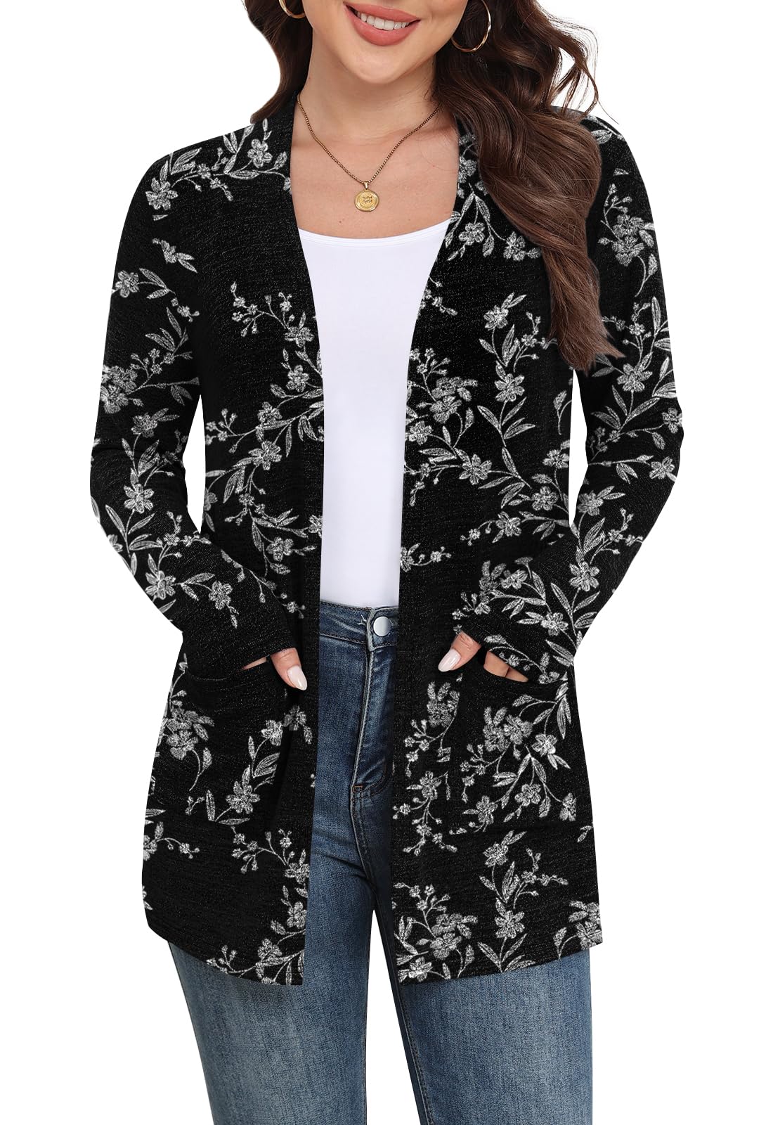 Yincro Women Lightweight Cardigan Long Sleeve Open Front with Pockets S-3XL