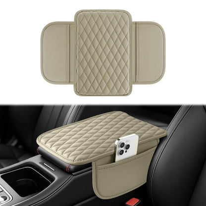 Amiss Car Center Console Cover, Upgraded Leather Car Armrest Cushion with 2 Storage Pockets, Universal Waterproof Cushion Pad, Non-Slip Car Interior Accessories, Fits Most Sedans SUVs Trucks (Black)